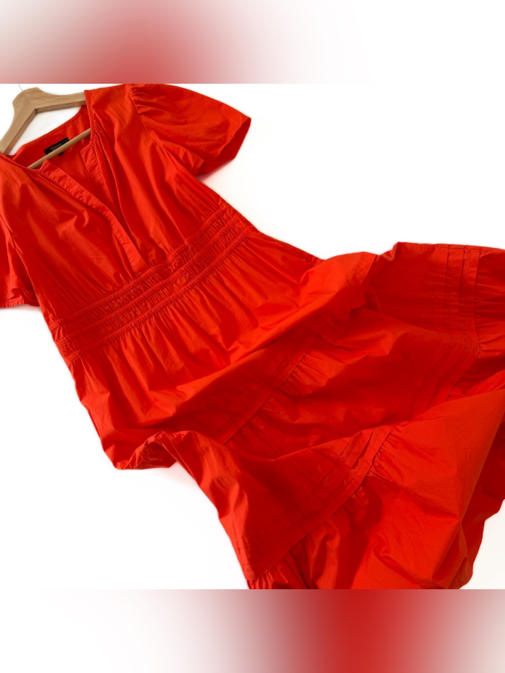 Quince Dress Womens Red Vermillion Red Organic Cotton Tiered Maxi